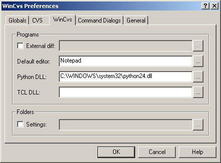 WinCVS Admin/Preferences/WinCVS tab